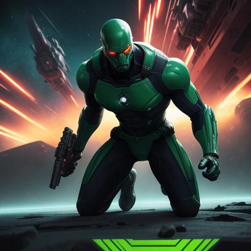 Dynamic Comic Book Art: Space Woman Defends Ship