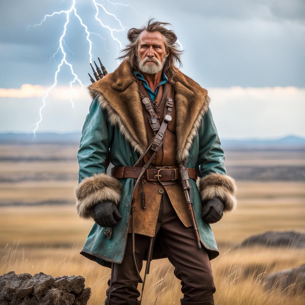 Plains Hunter Gazes at Stormy Horizon