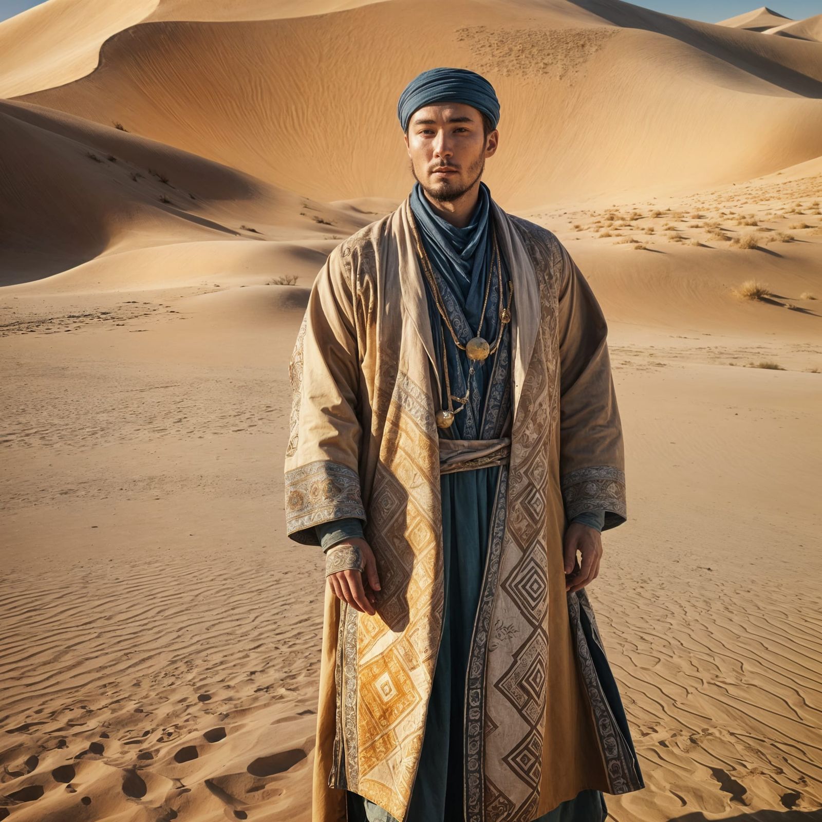 Man in Traditional Kazakh Chapan Robe