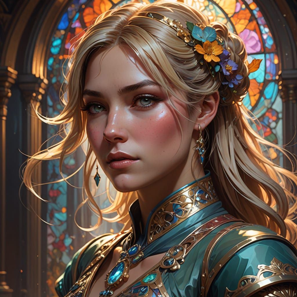 Young Girl with Shiny Blond Hair in High Ponytail