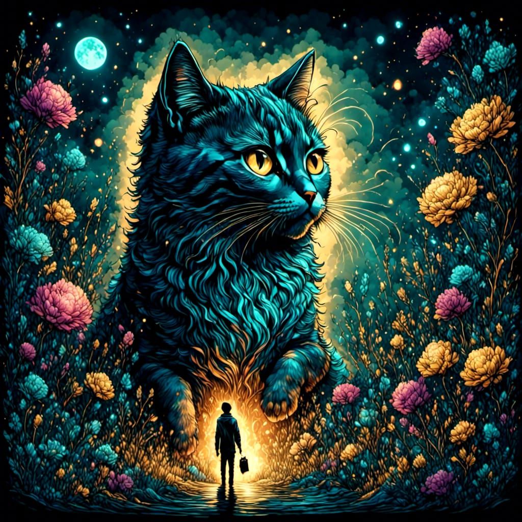 Cute Creepy Cat with Neon Ink Highlights