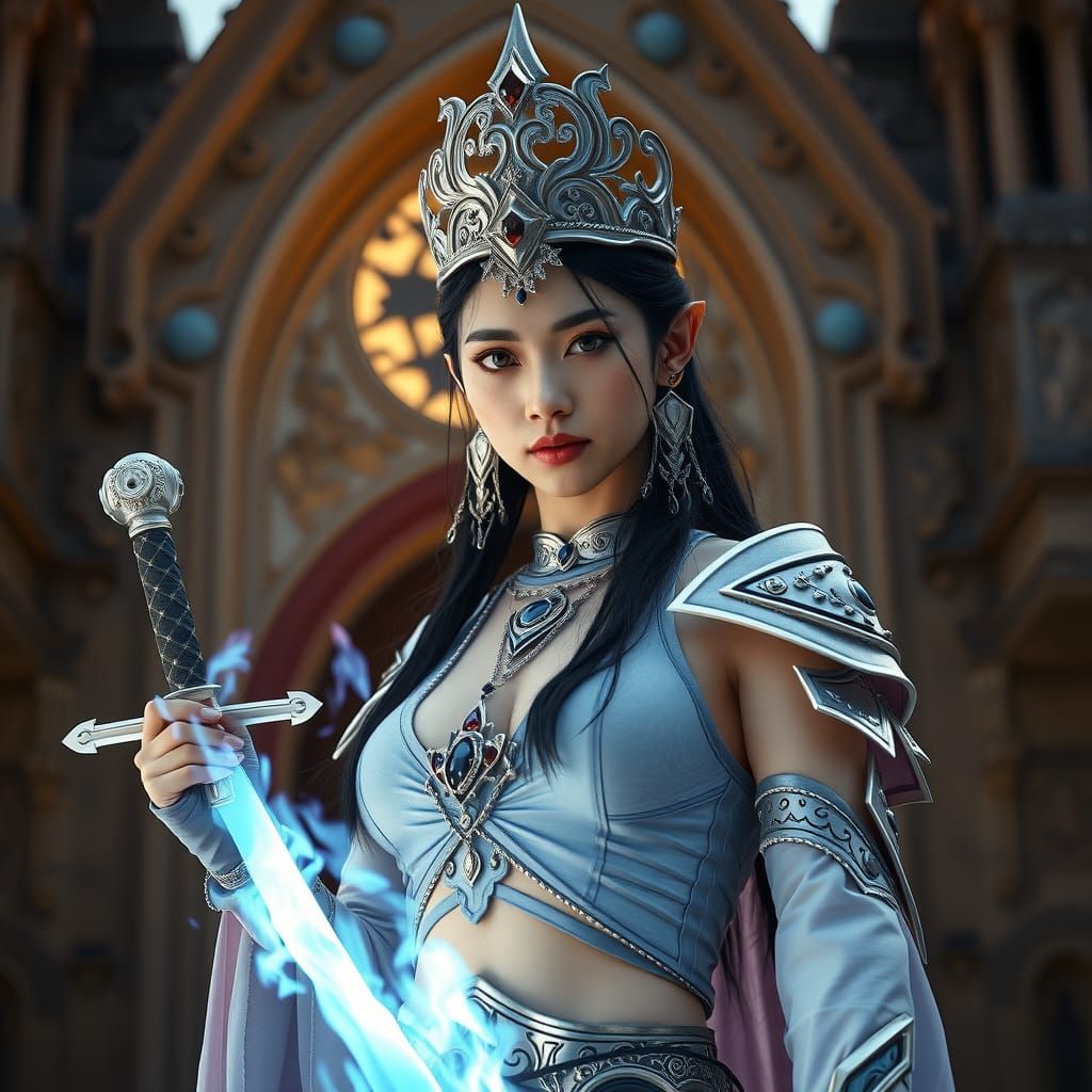 Ethereal Asian Elf Goddess Ignites Dark Fantasy