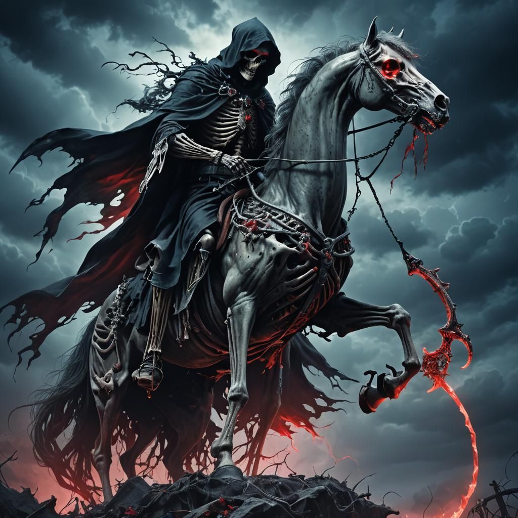 Grim Reaper on Skeleton Horse in Dark Fantasy