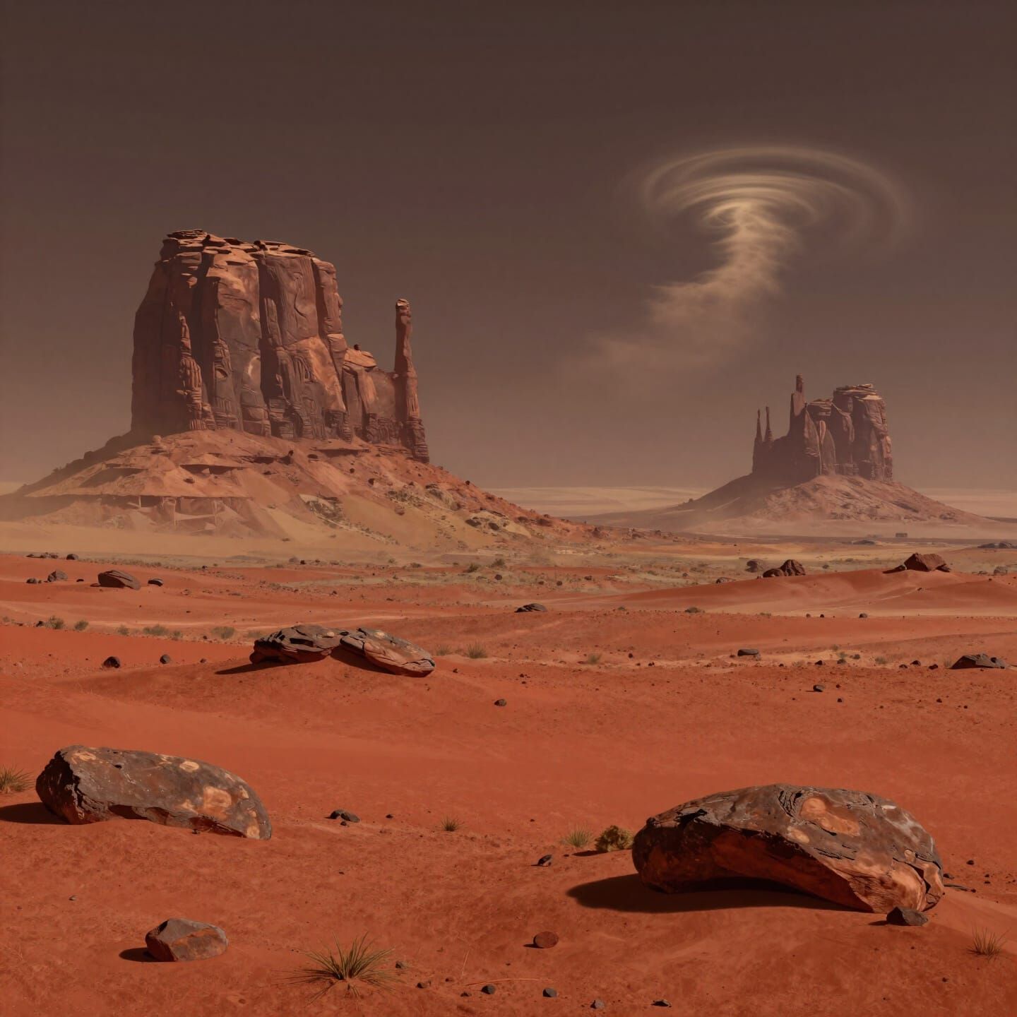 Hyperrealistic Mars Landscape with Colossal Rock Formations