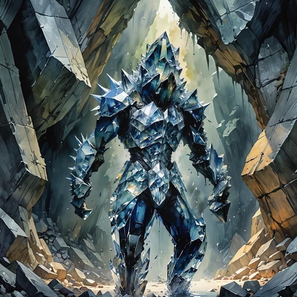 Organic Crystal Elemental Armor in Watercolor Style