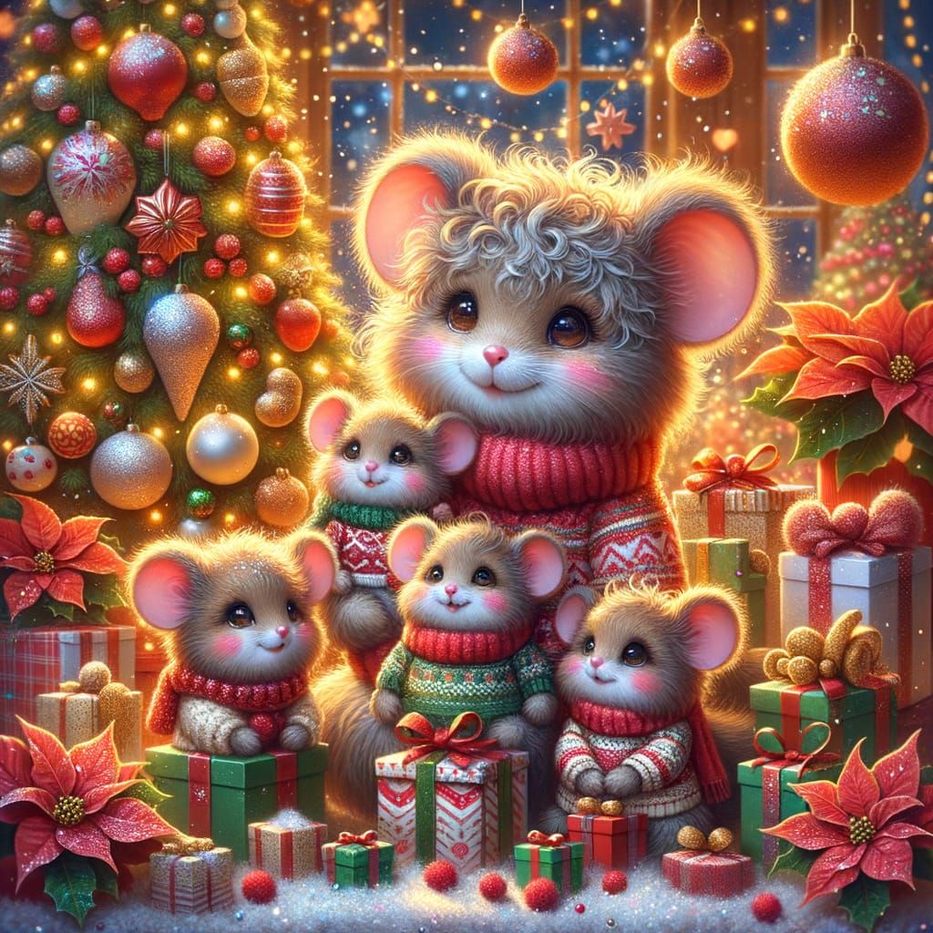 Adorable Mouse Family Celebrating Christmas Cheer