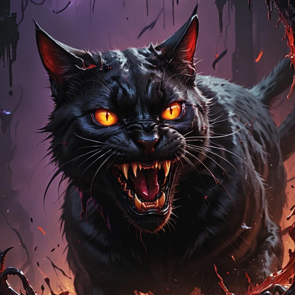 Menacing Vampire Cat in Dark Fantasy Style