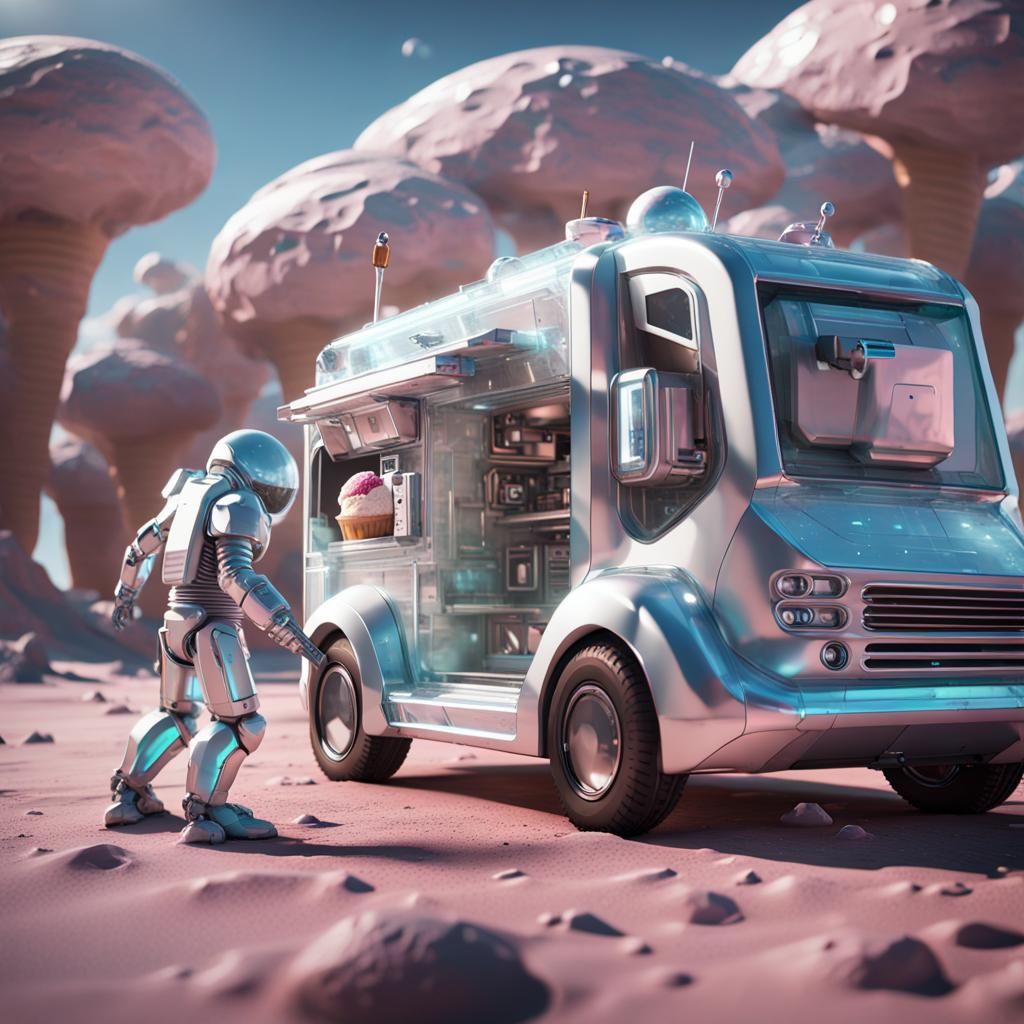 A futuristic ice cream van on the Moon.
