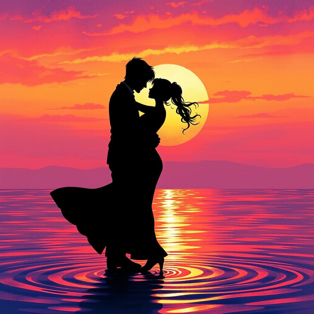 Romantic Waltz Under Vibrant Sunset