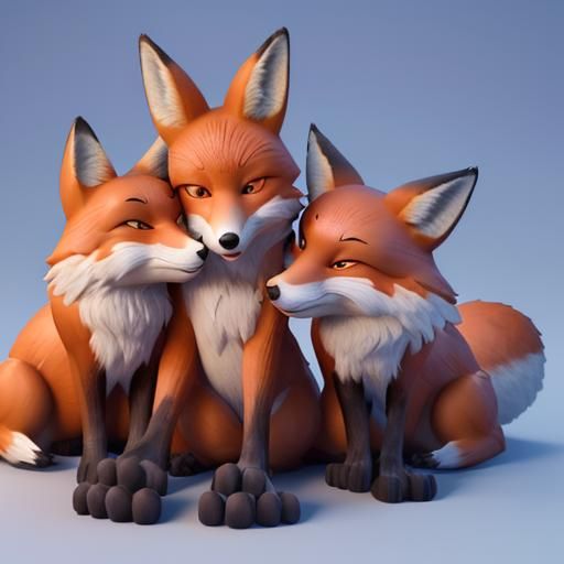 Foxes Grooming in a 3D Animated Style