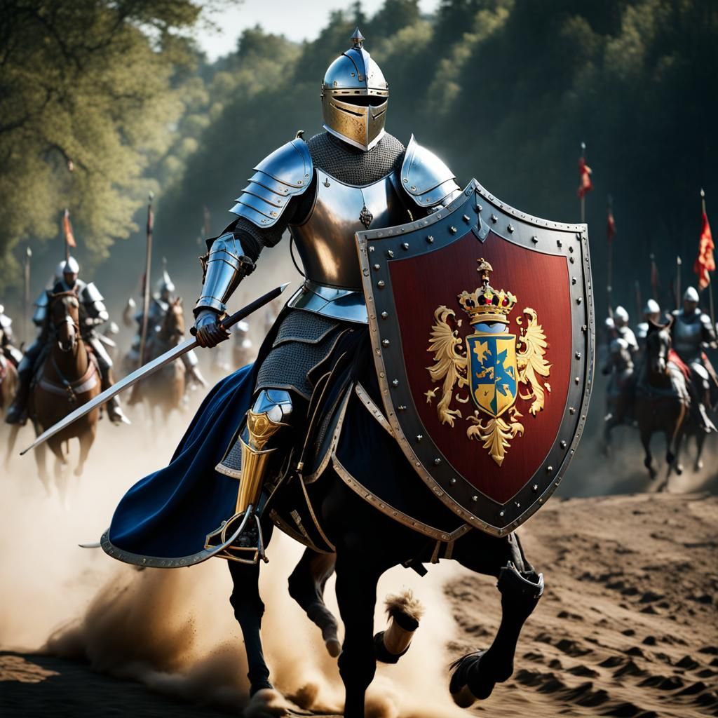 Armored Knight Charges in Jousting Tournament