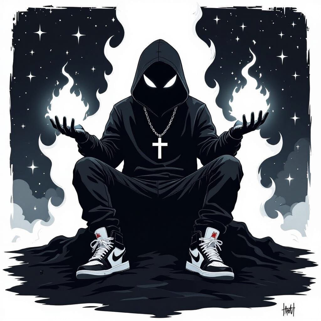 Void Creature in Streetwear with Glowing Orbs