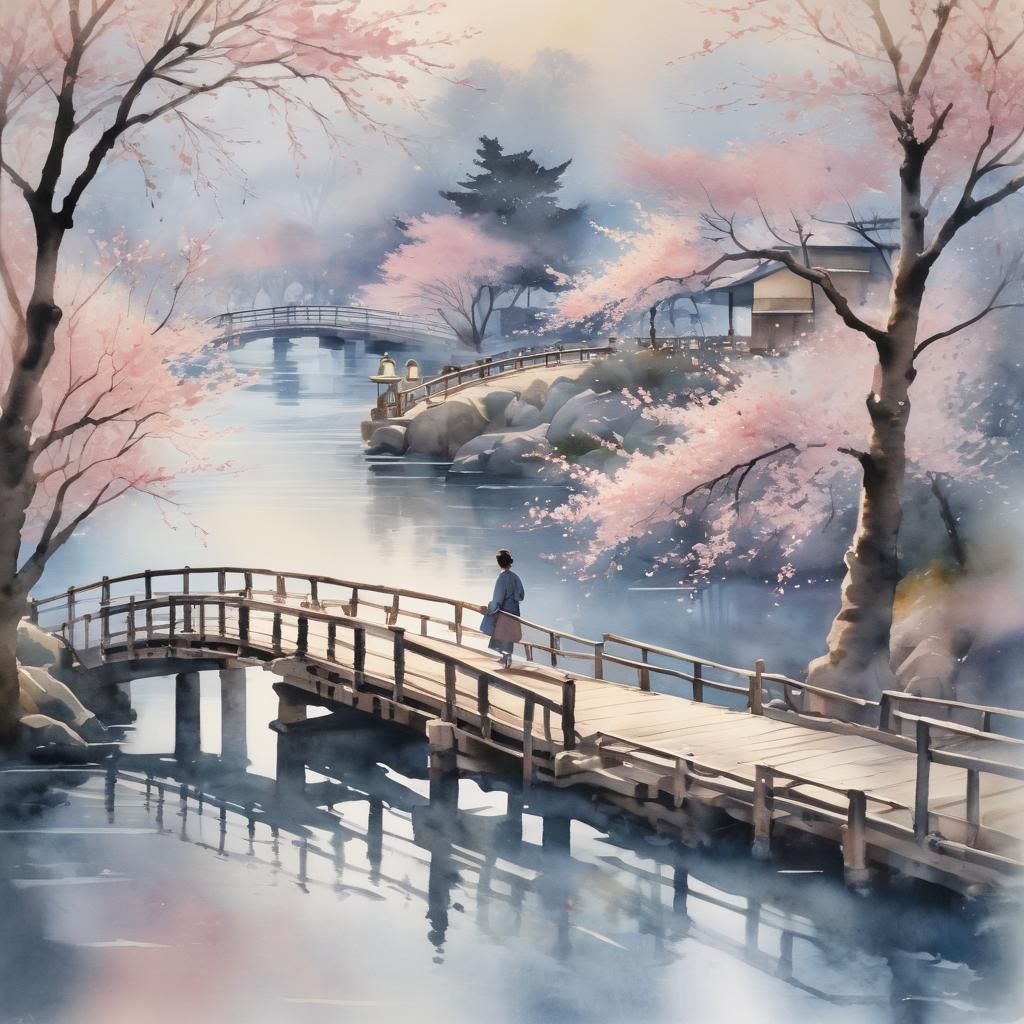 Kyoto Morning: Serene Japanese Watercolor