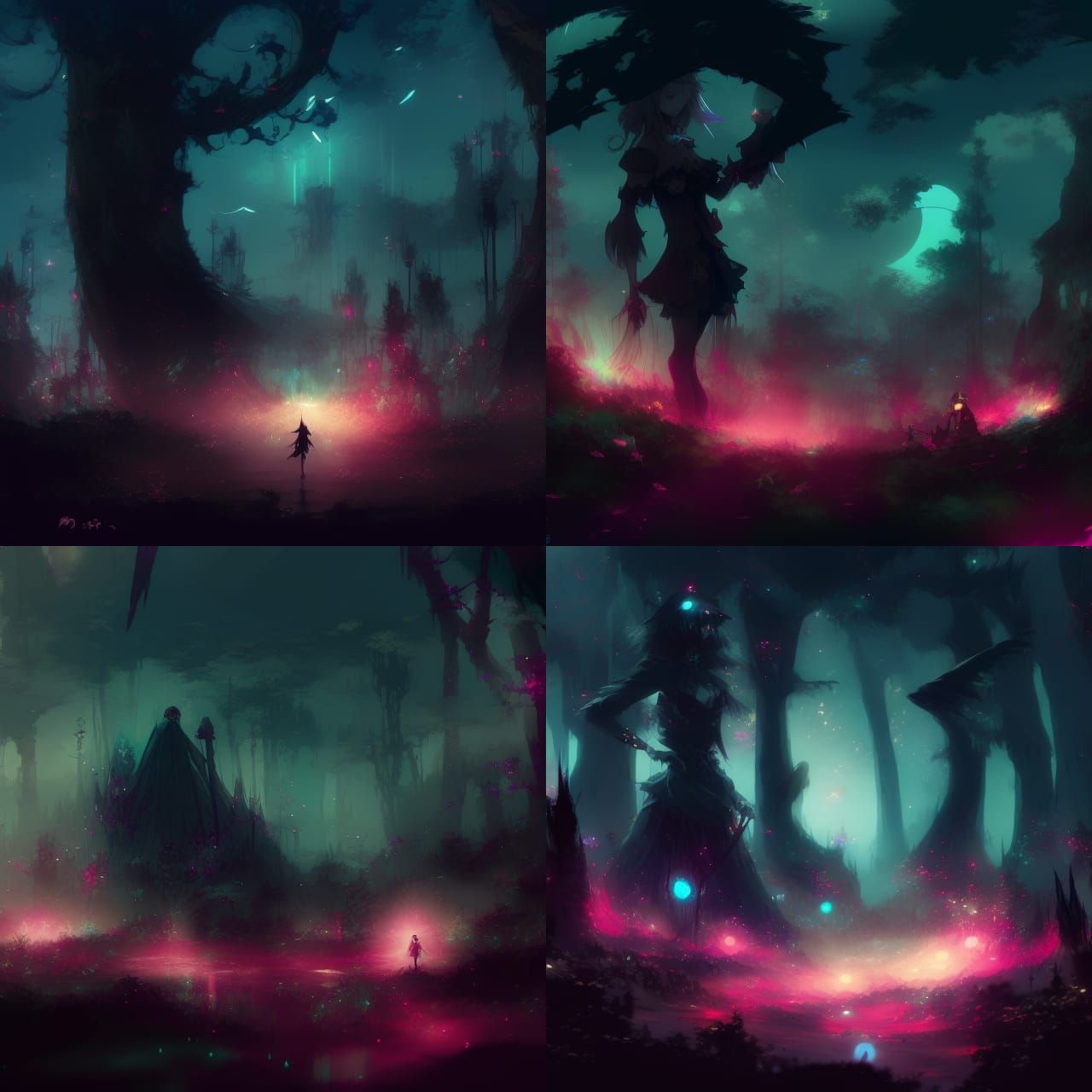 Dark Misty Forest with Earth Witch: Digital Illustration