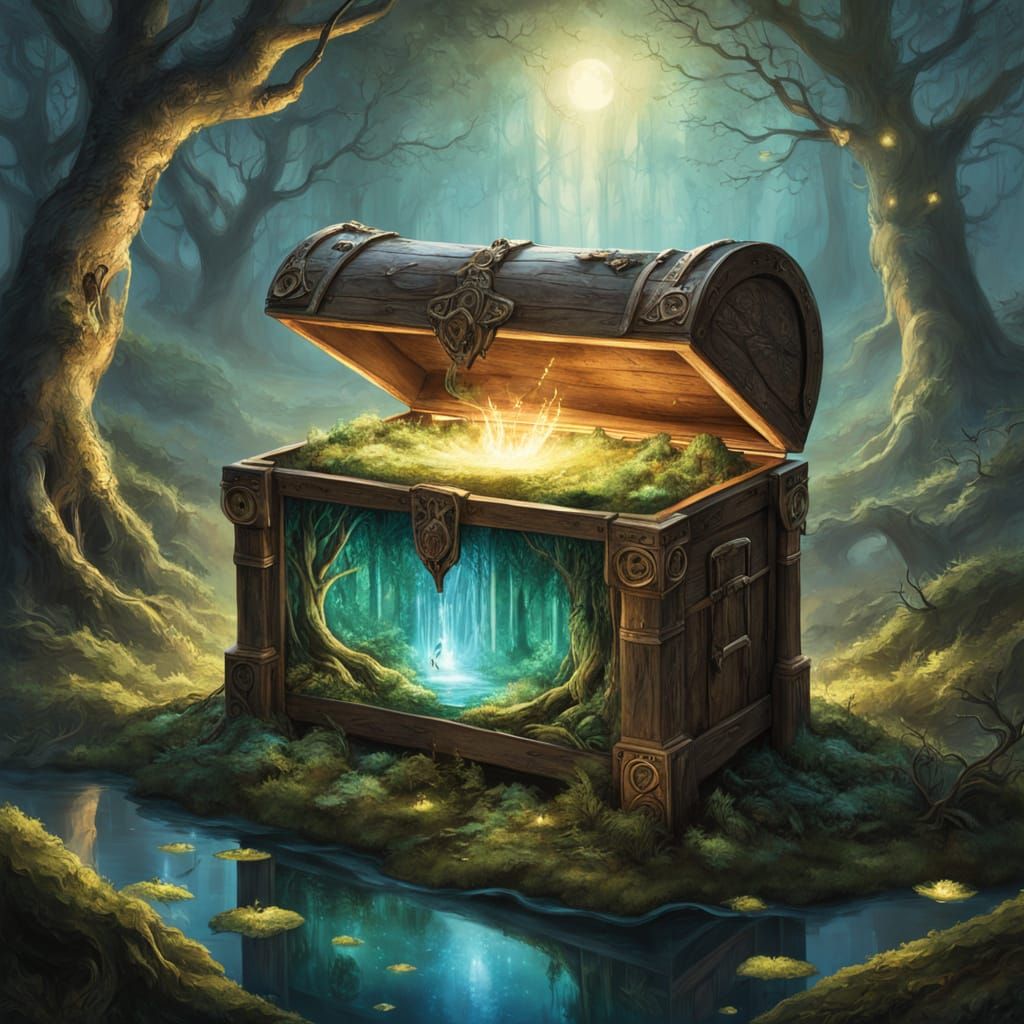 Enchanted Forest Clearing with Starlight Treasure