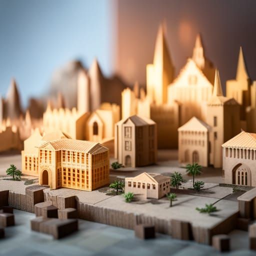 Origami Medieval City in Papercraft Style