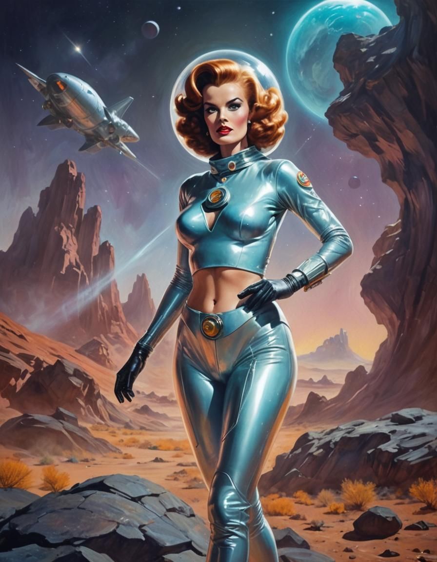 Retro Sci-Fi Illustration of Astronaut as Barbarella