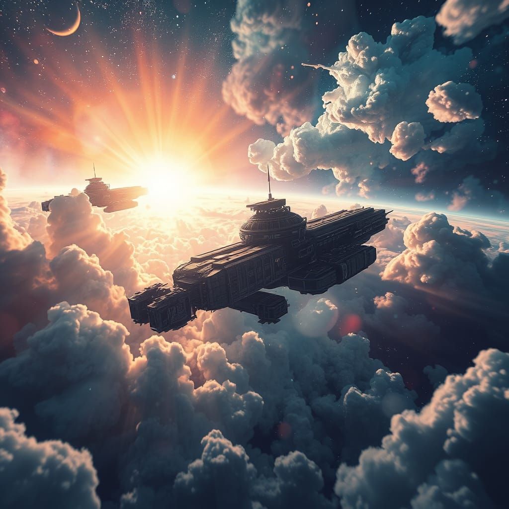 Cosmic Space Station in Impressionistic Style