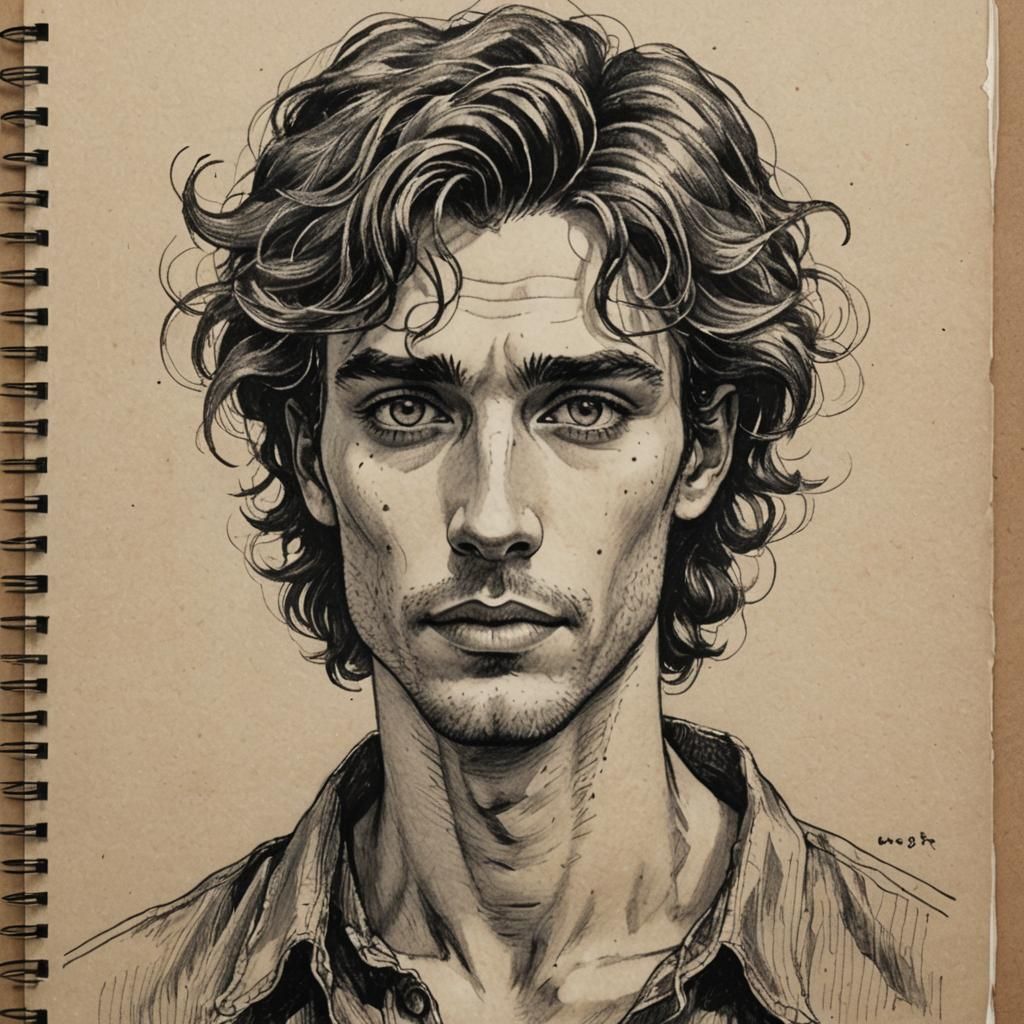 Pen and Ink Portrait of a Young Man