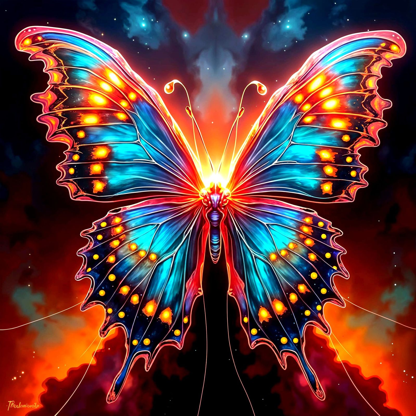 Surreal Butterfly in Twisted Nebula with Neon Edges