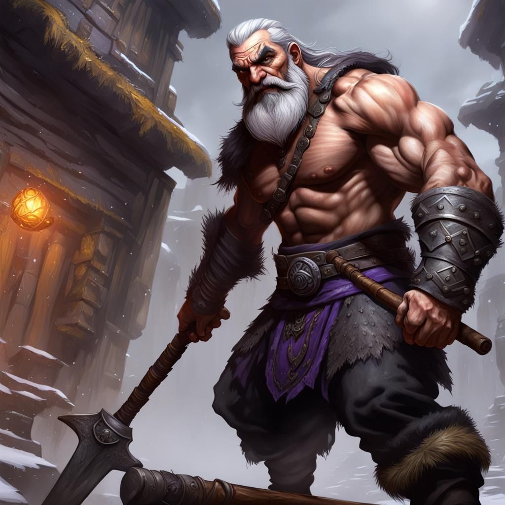 Barbarian Dwarf Concept Art in Dark Fantasy Style