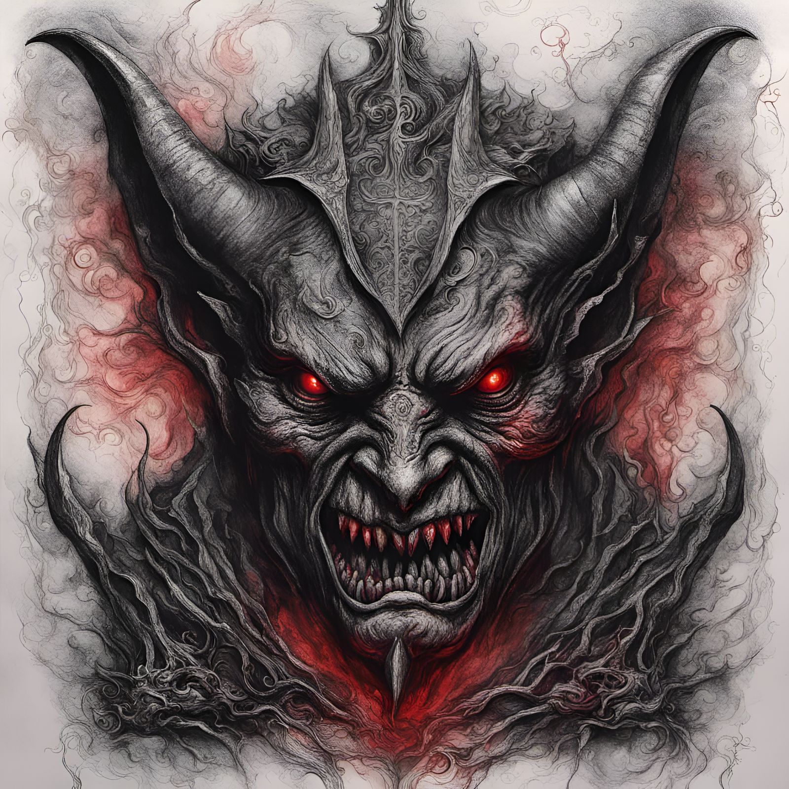 Demonic Gargoyle Face Emerging From Gates of Hell