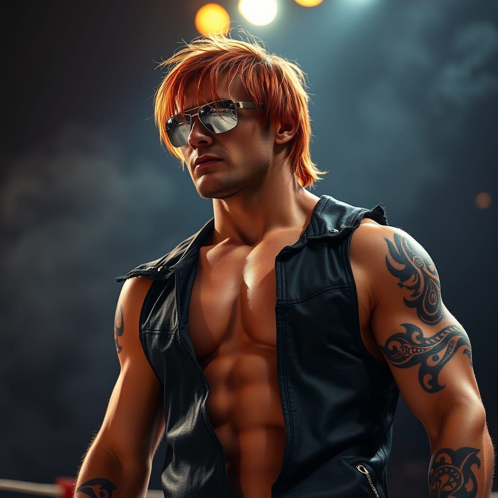 Cyberpunk Wrestler in Smoky Arena