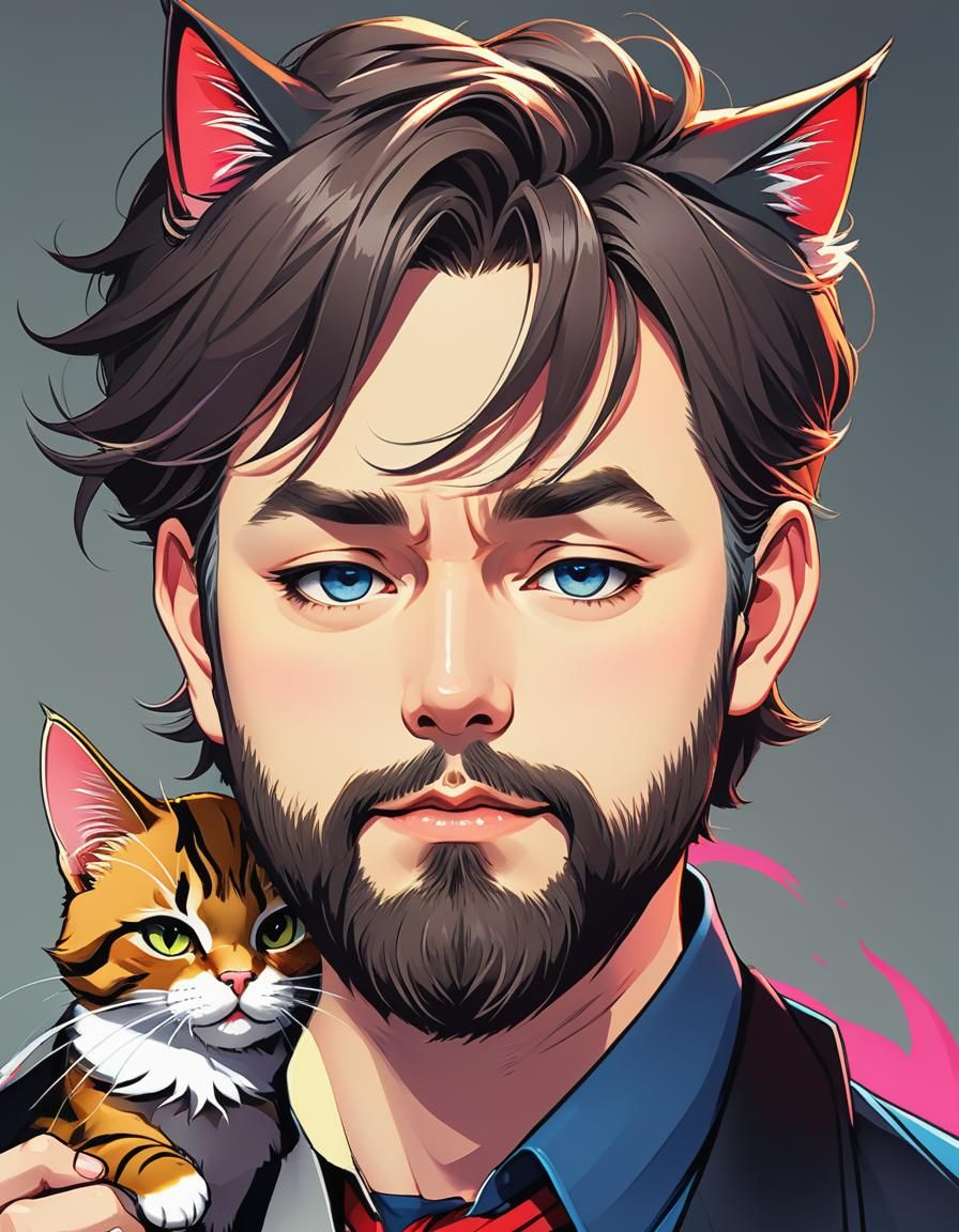 Unhappy Cat with Eyeliner: Anime Caricature Portrait