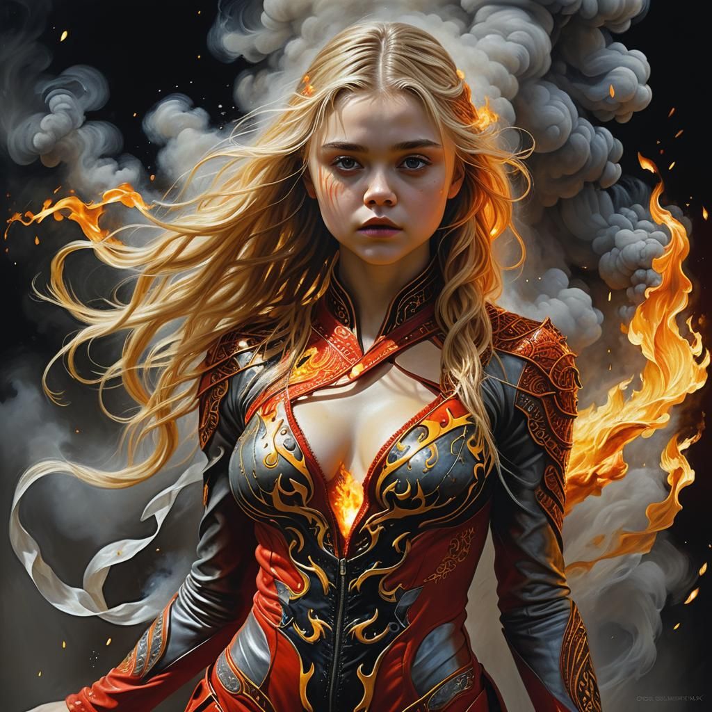 Fiery Chloe Moretz as Fire Mage, Digital Art