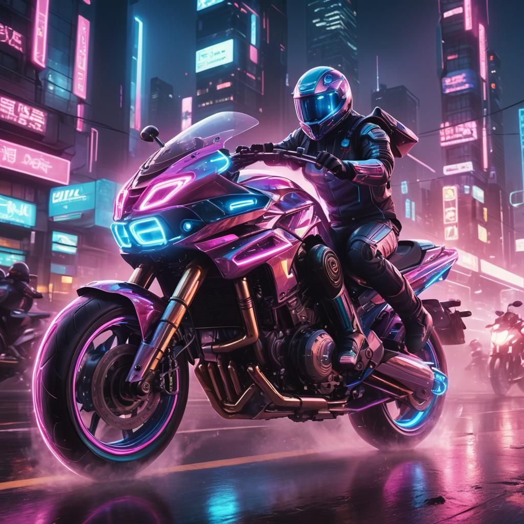 Sleek Retro-Futuristic Space Age Motor Bike Zooms Through Ne...