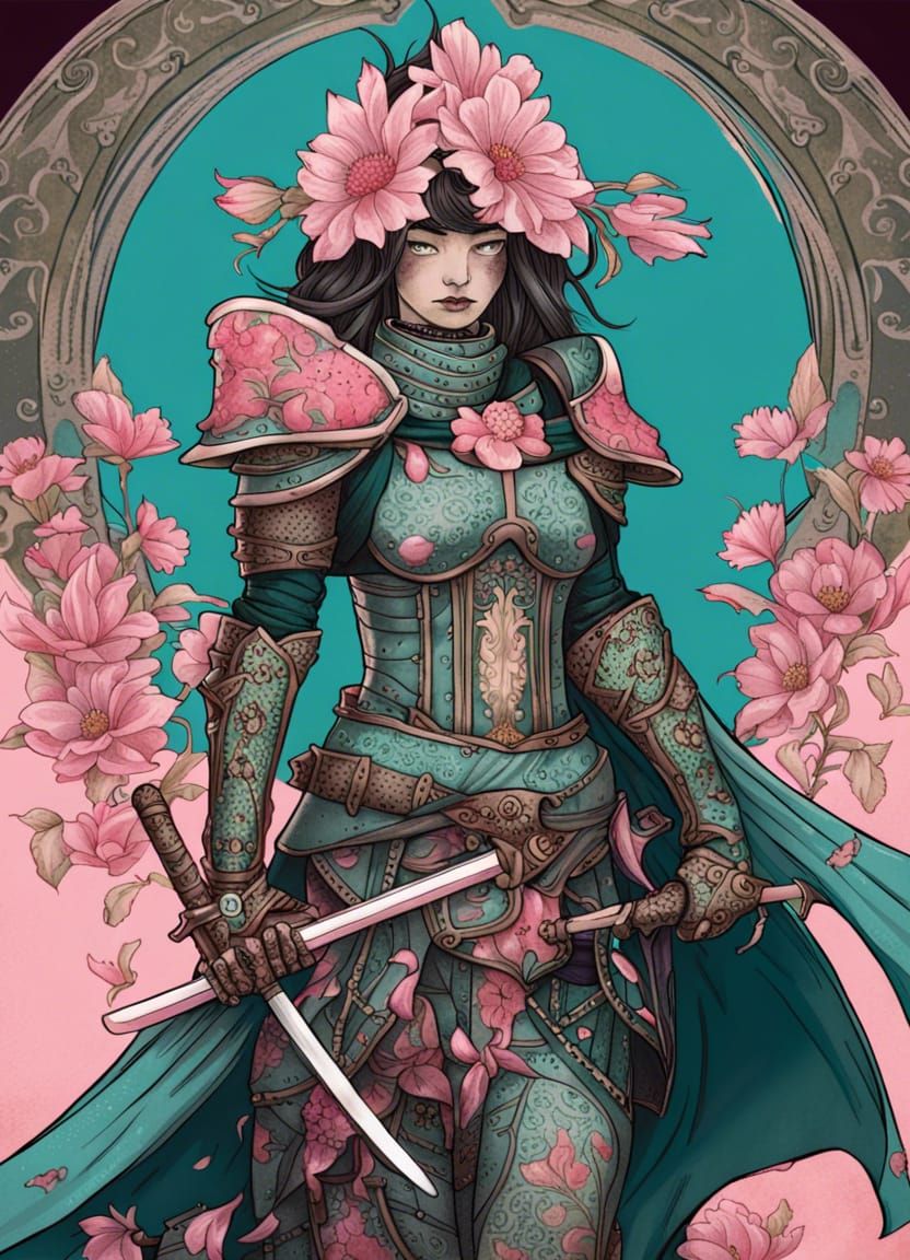 Art Nouveau Flower Samurai in Dark Fantasy Style
