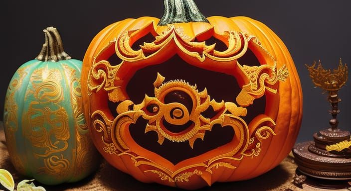 Detailed Thai Art Pumpkin Carving