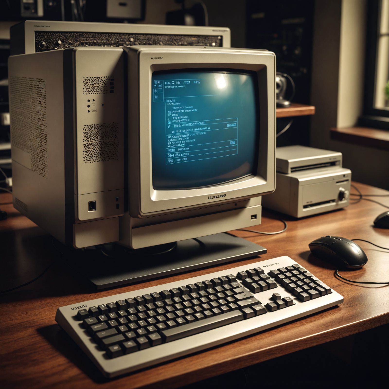 Hyperrealistic Old Desktop Computer with Peripherals