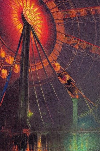 Horrific Ferris Wheel in Engraving Style
