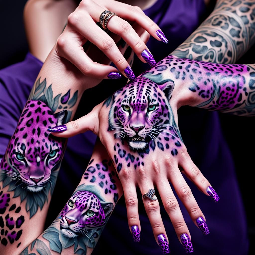 Leopard Print Nail Art on Woman's Hands