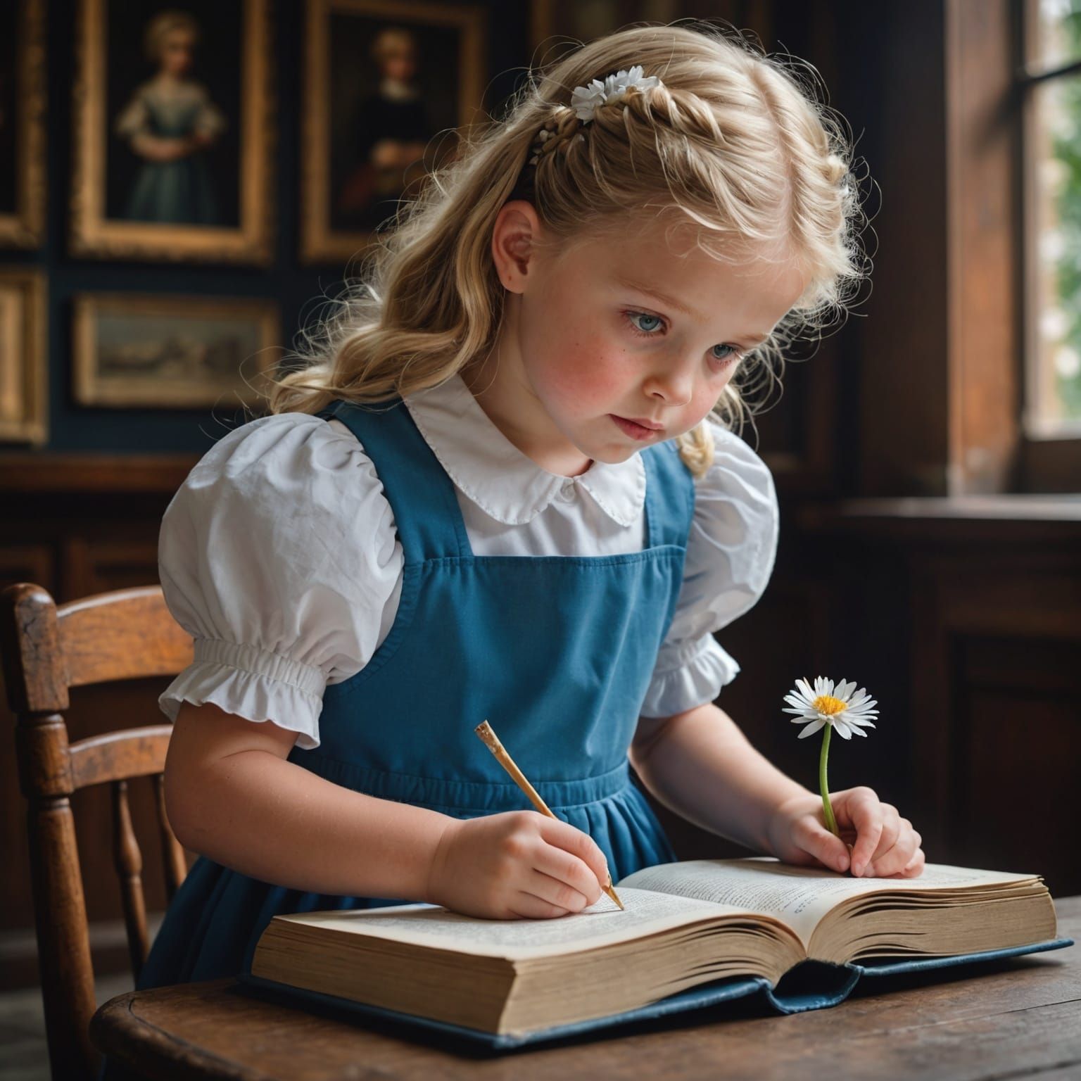 Girl Smelling Flower in Pop-Up Book, Hyperrealistic