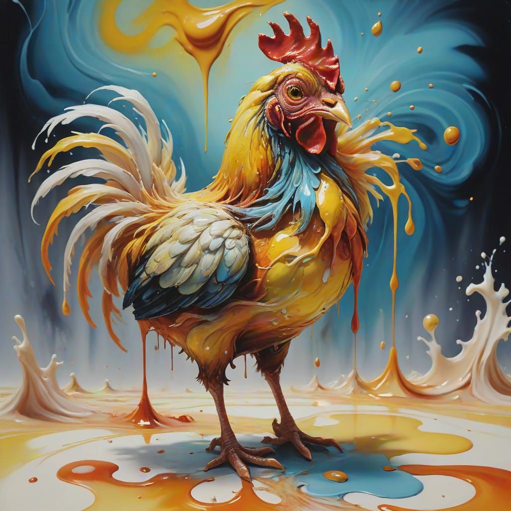 Surreal Chicken-Human Face in Gouache and Oil