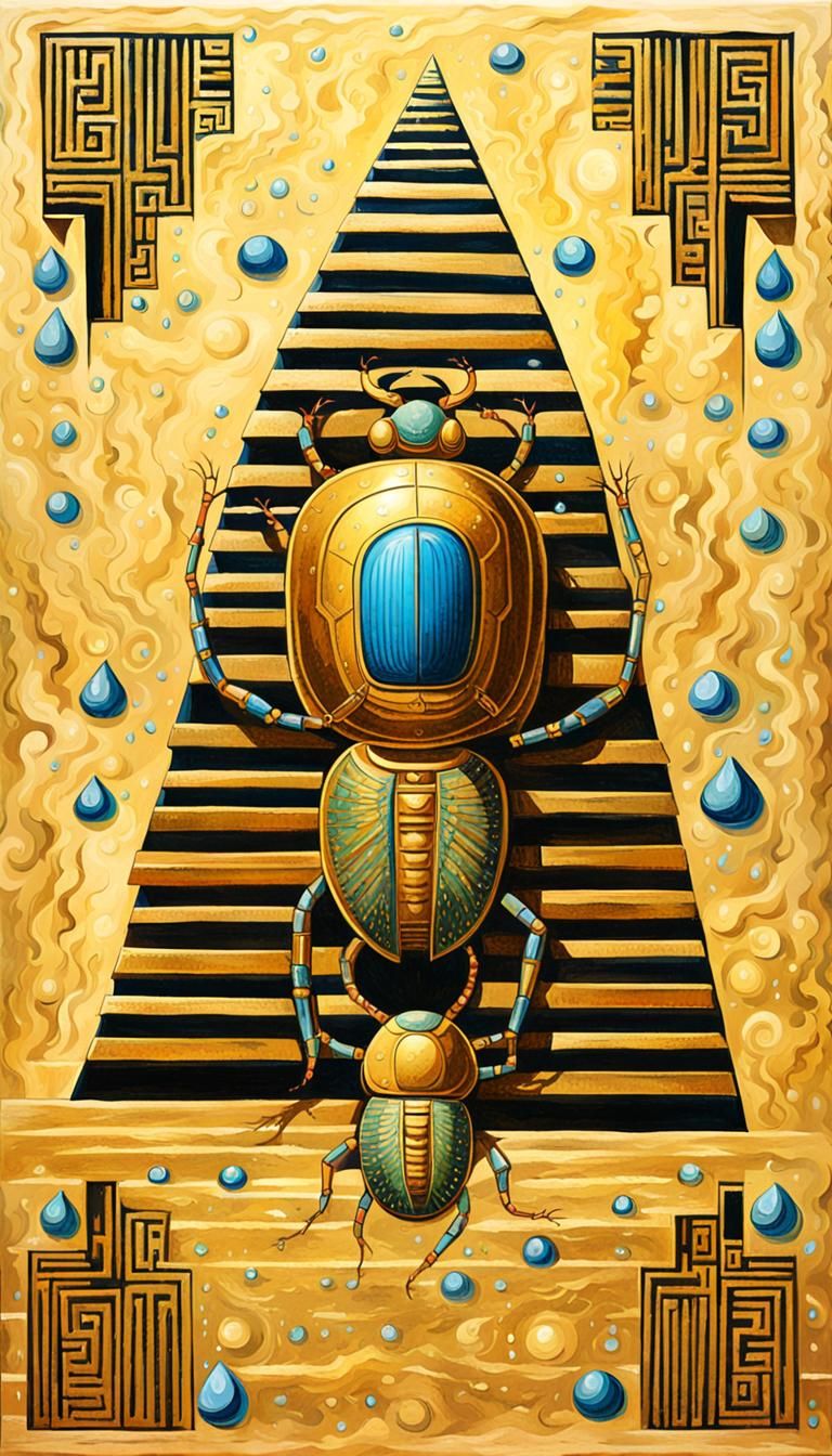 Golden Scarab Ascends Pyramid in Art Deco Style