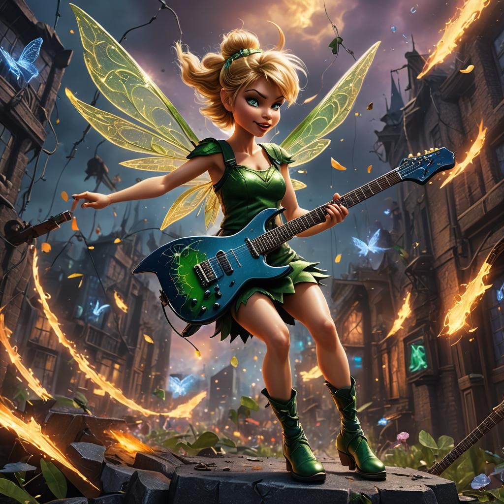 Tinker Bell Shreds on Metallica Album Cover