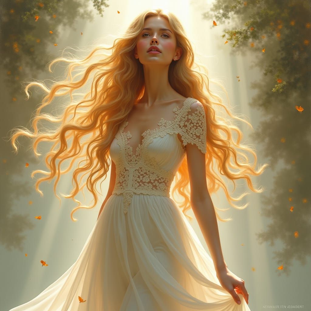 Ethereal Goddess in Sunlight, Romantic Style