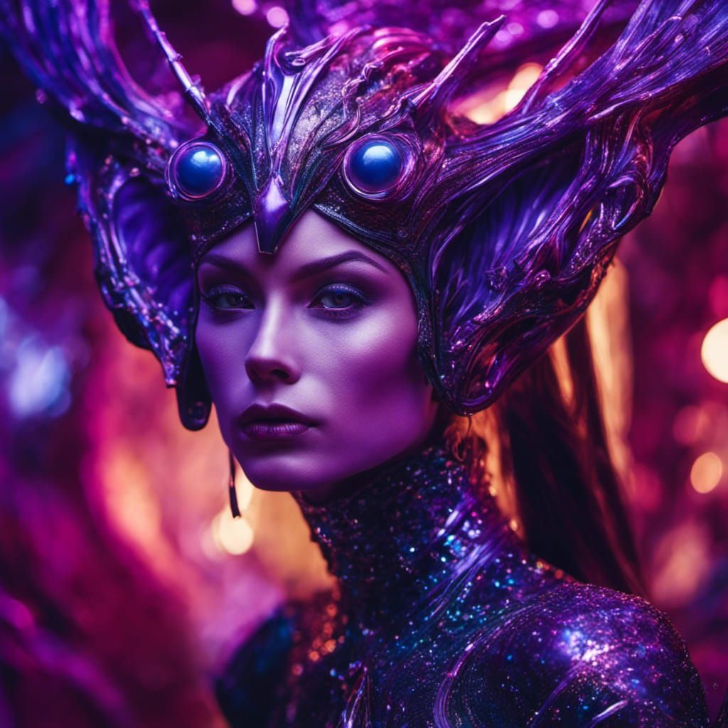 Beautiful Purple Alien Portrait in Comic Book Style