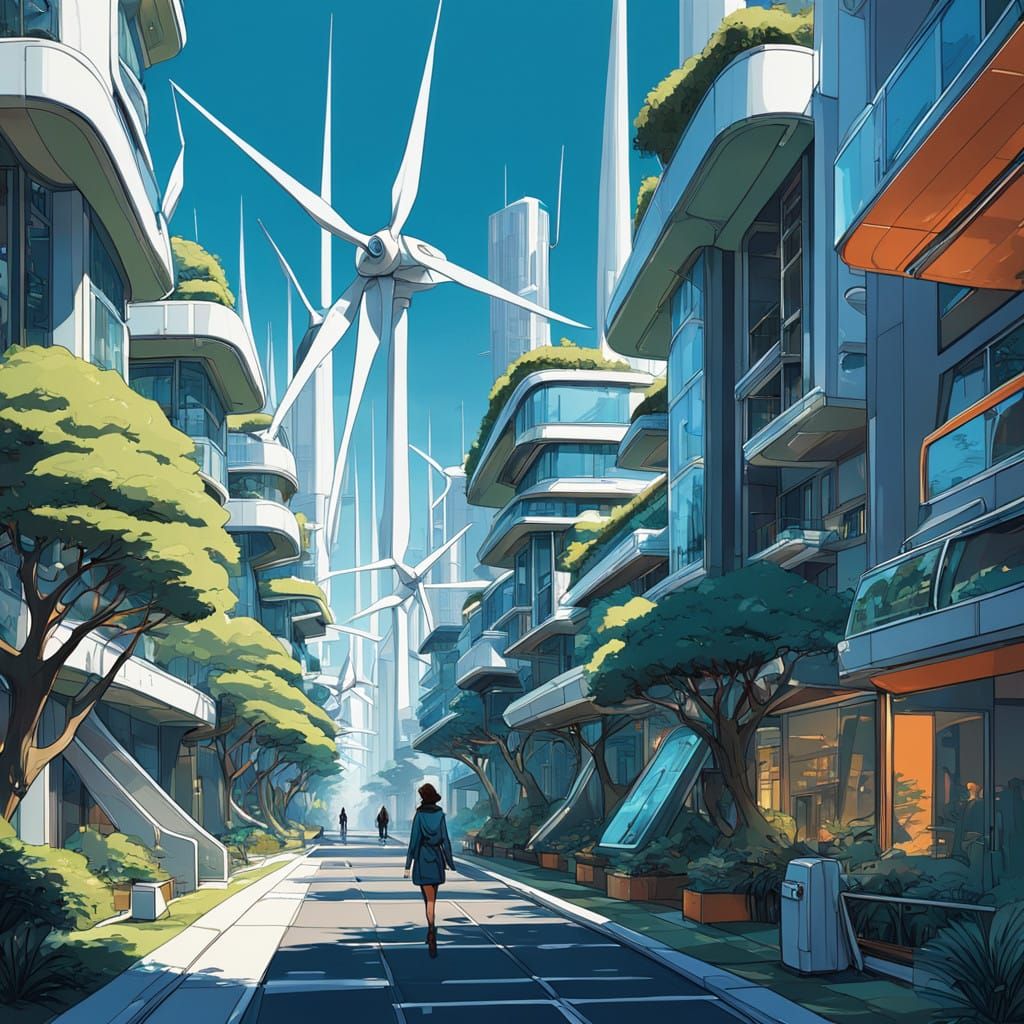 Eco-Friendly Futuristic Cityscape with Sustainable Buildings...