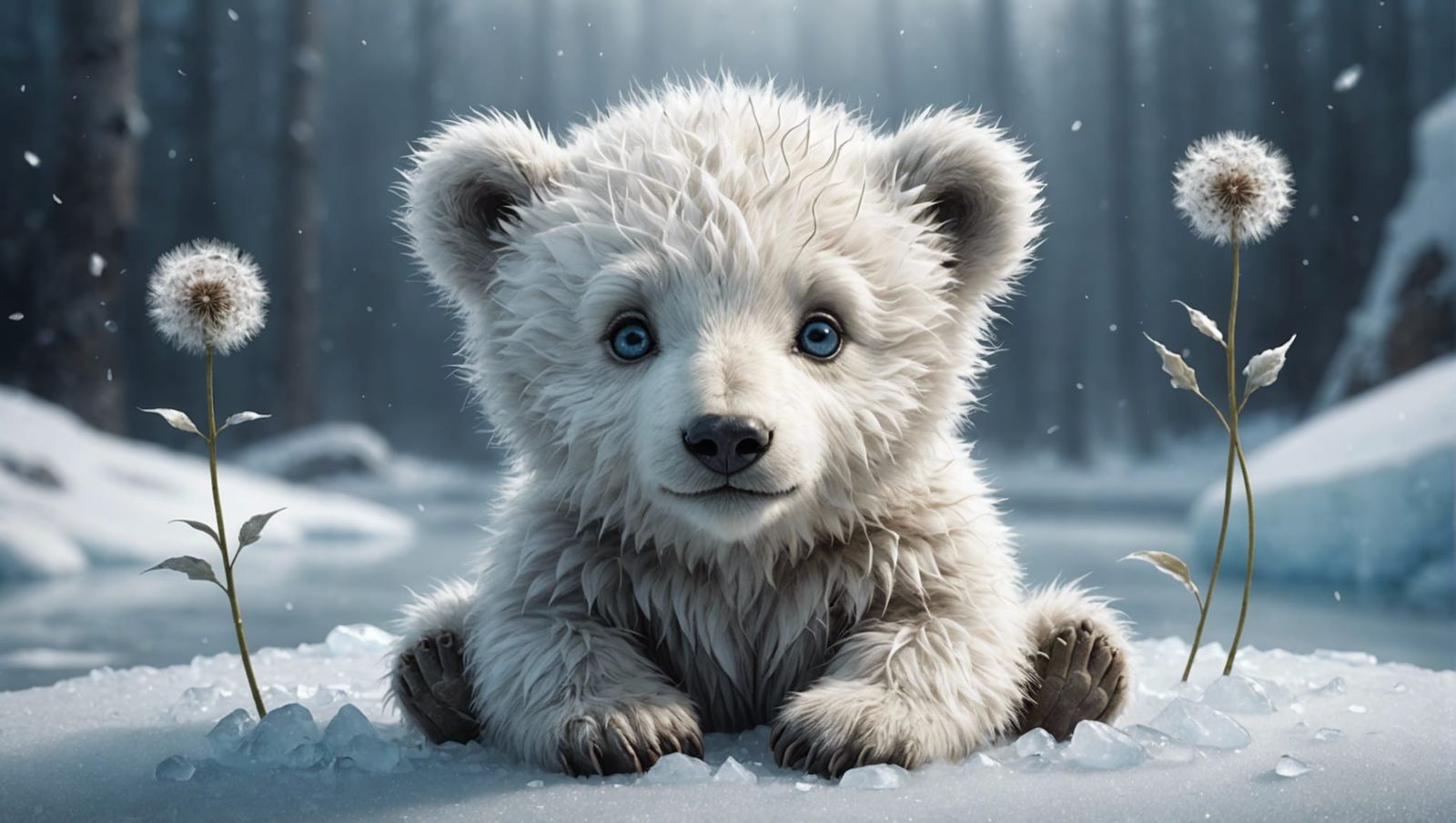 Adorable White Bear Cub in Whimsical Style