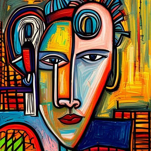 Abstract Basquiat-Inspired Art with Complementary Colors