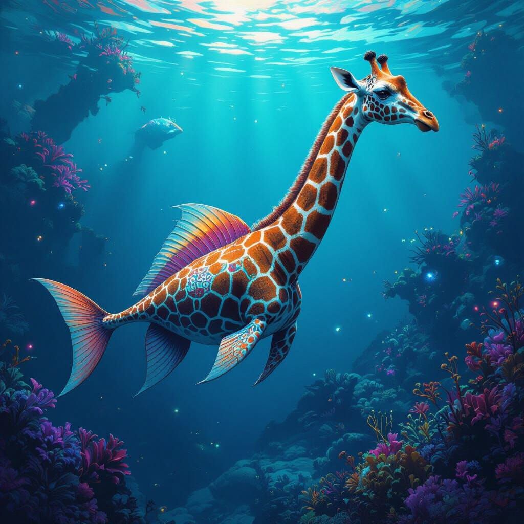 Fantastical Giraffe-Fish Hybrid Swims Underwater