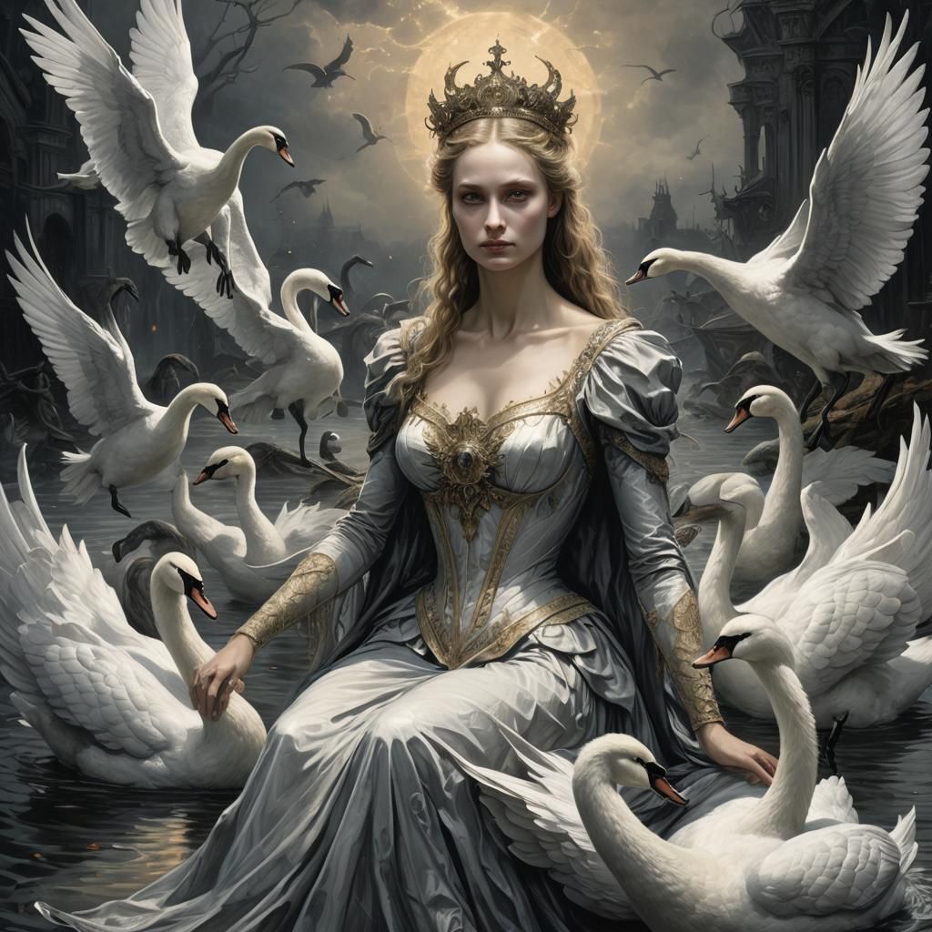 Horrific Swan-Human Hybrid in Doré Style