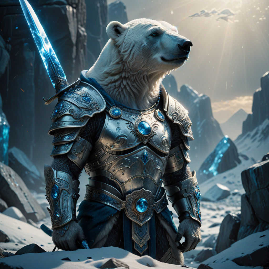 Epic Bear Knight in Cinematic Silver Armor