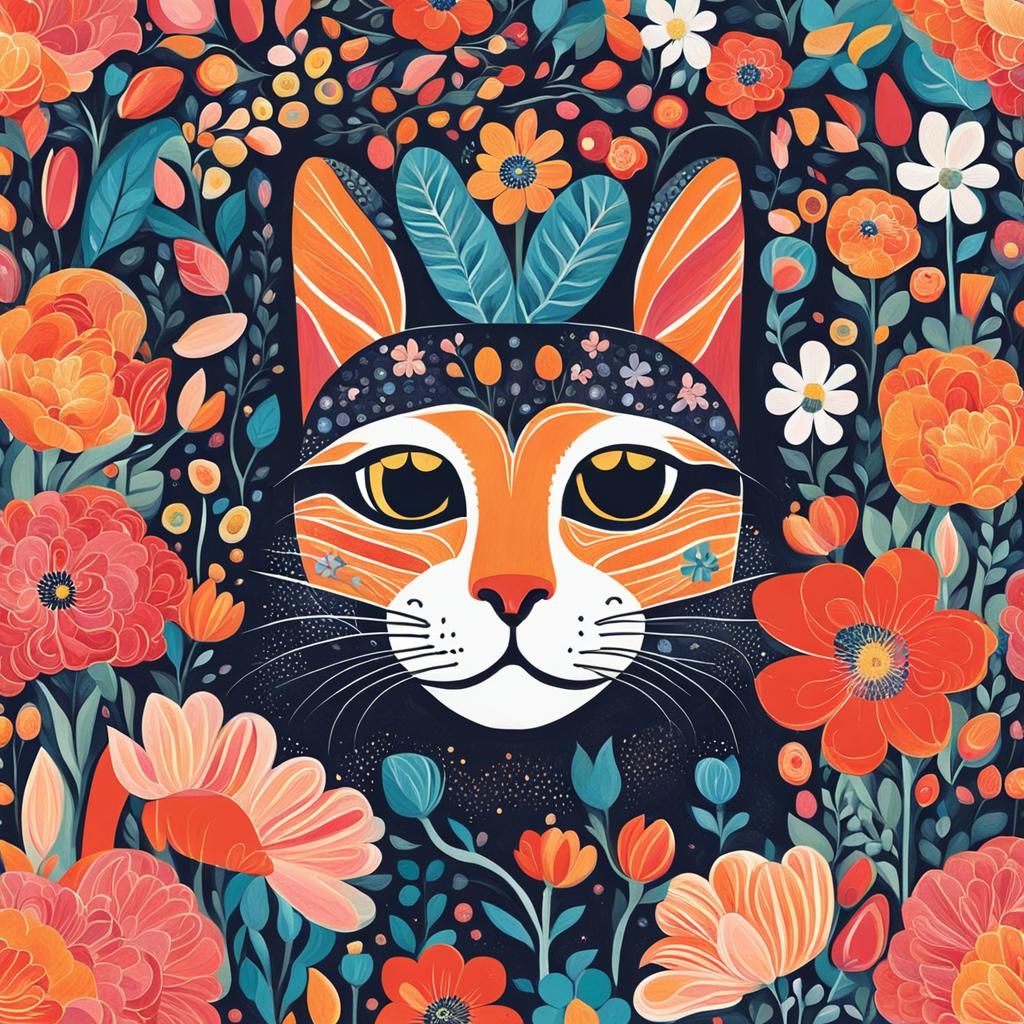 Swedish Easter Cat with Abstract Floral Design