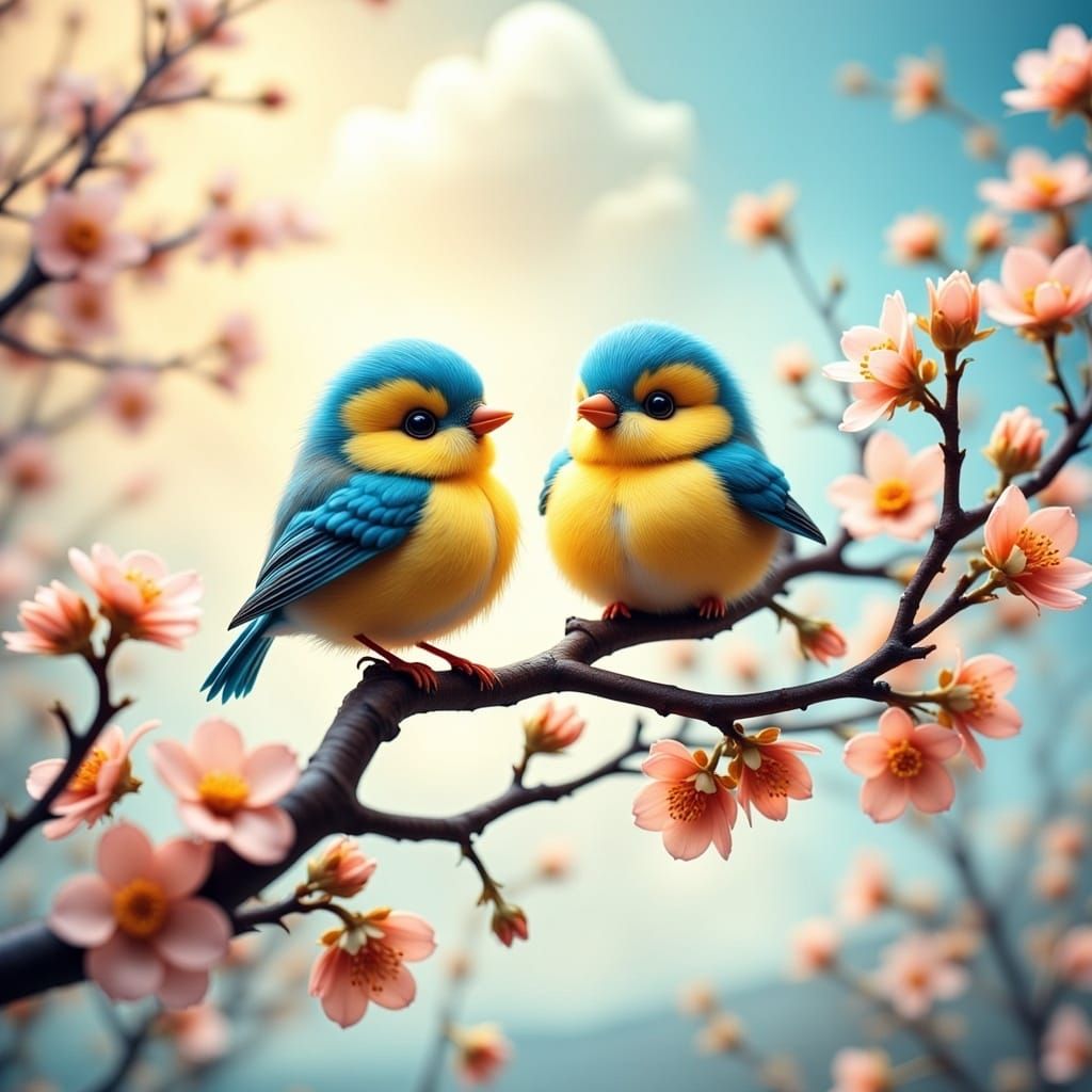 Whimsical Spring Birds in Pastel Hues