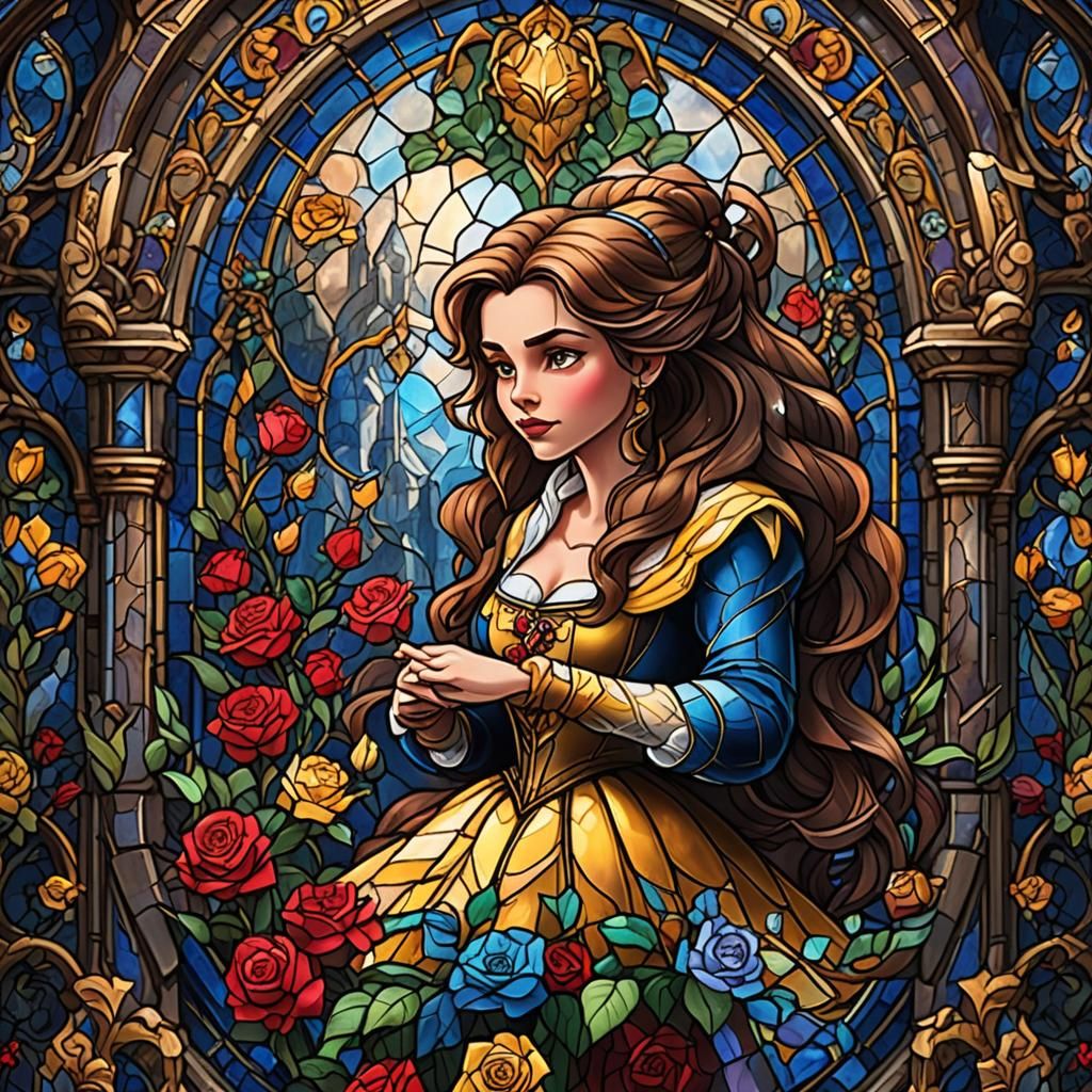 Beauty and the Beast Stained Glass Diamond Painting